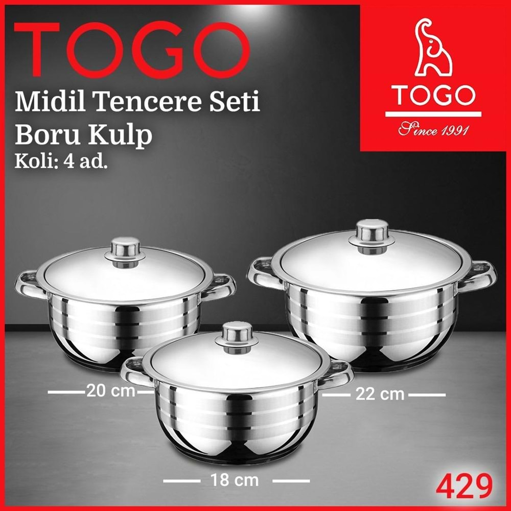 TOGO TENCERE SETİ BORU KULP 18-20-22 CM KL:4