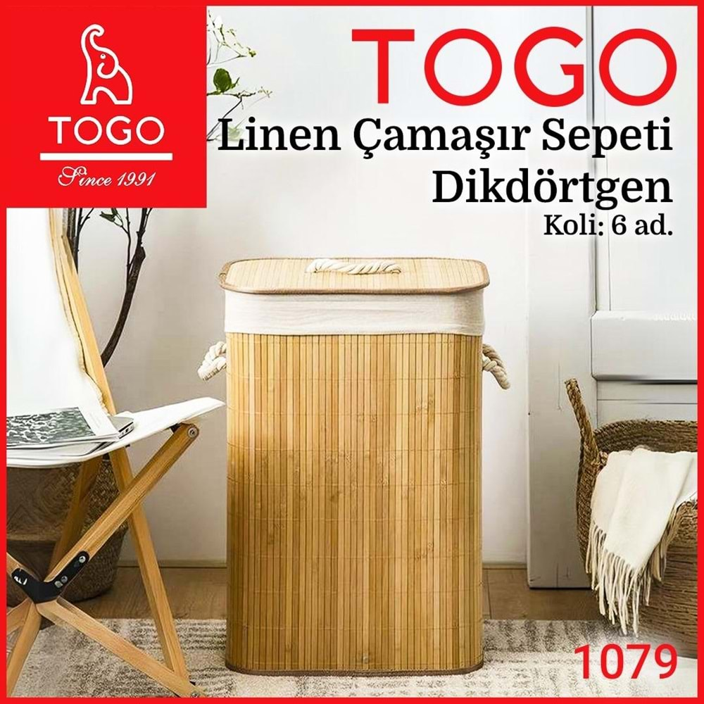 TOGO1079 BAH5278 LİNEN ÇAMAŞIR SEPETİ DİKDÖRTGEN KL:6