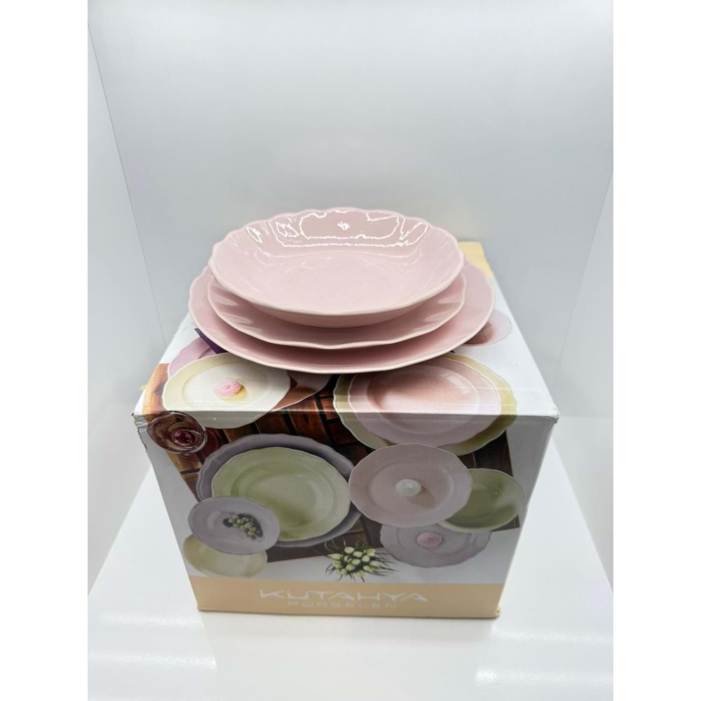 KÜTAHYA YEMEK SETİ PEMBE 18 PARÇA