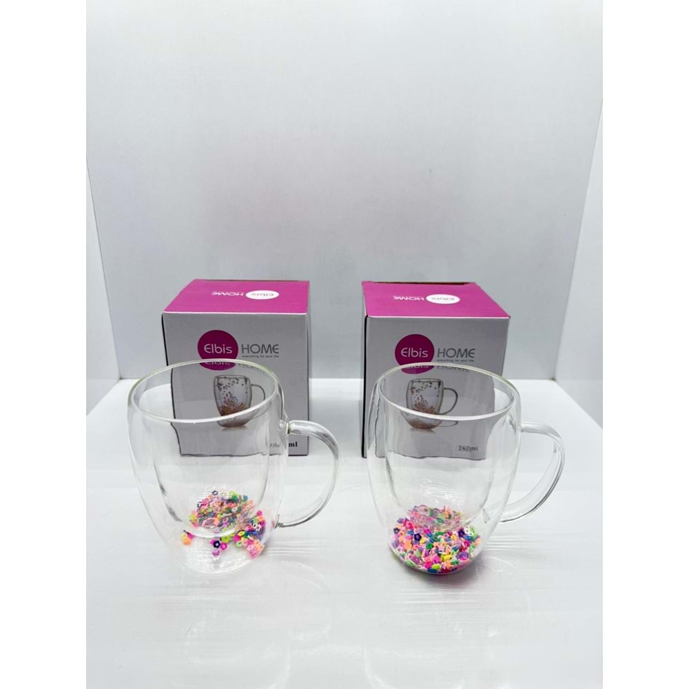 ELB-192 ÇİFT CİDARLI FOSFORLU KULPLU BARDAK 350 ML