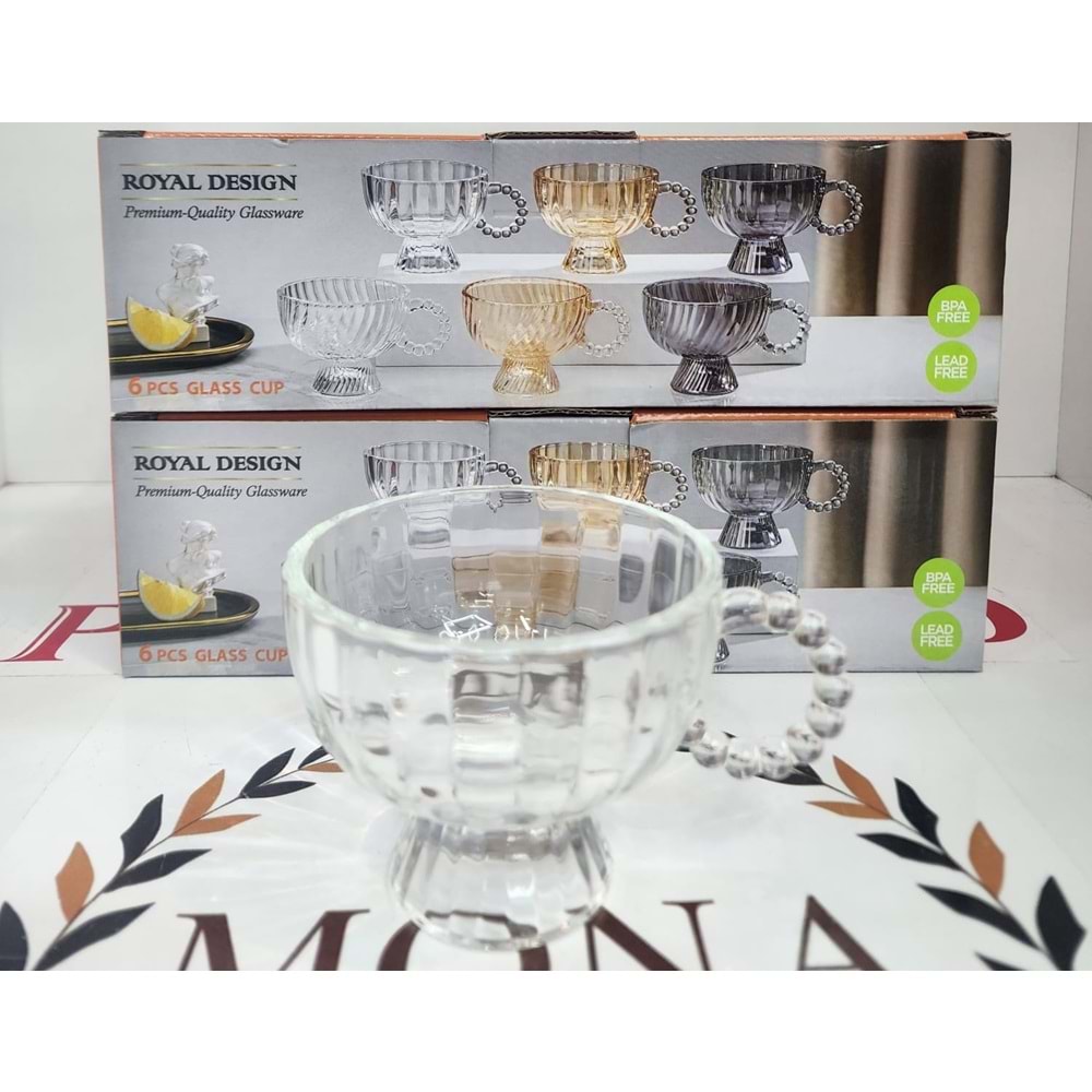 JYZB-004-6A BONCUKLU KULPLU AYAKLI CAM BARDAK 6'LI