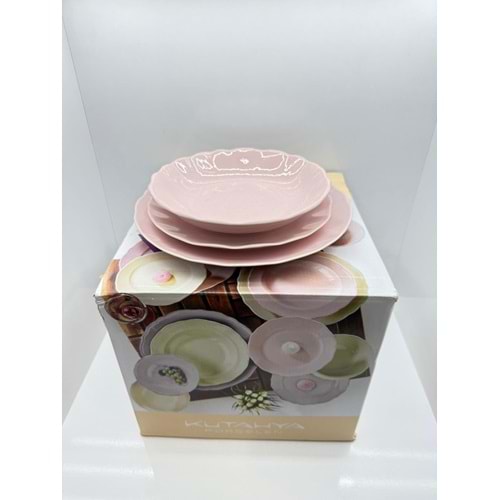 KÜTAHYA YEMEK SETİ PEMBE 18 PARÇA