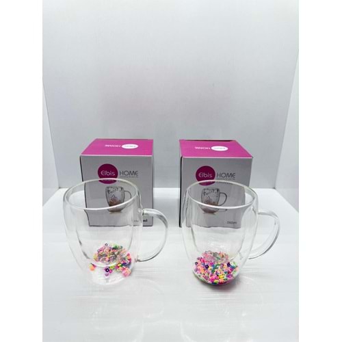 ELB-192 ÇİFT CİDARLI FOSFORLU KULPLU BARDAK 350 ML