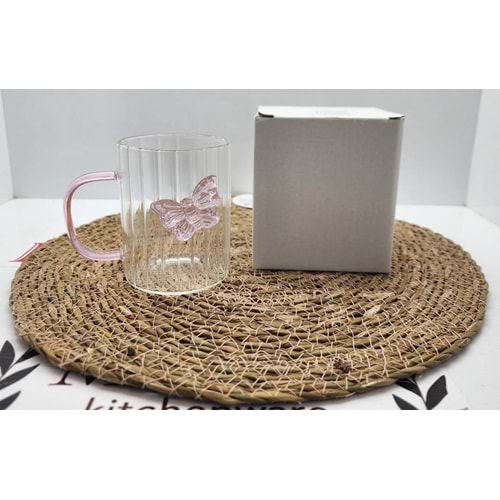 BFBLH-320 KULPLU KELEBEKLİ CAM KUPA 320 ML