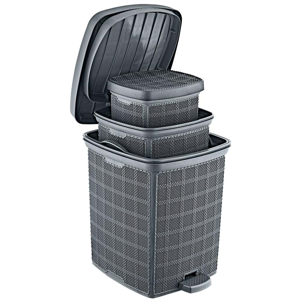 AK-608 JUTE 3 LÜ SET PEDALLI ÇÖP KOVASI