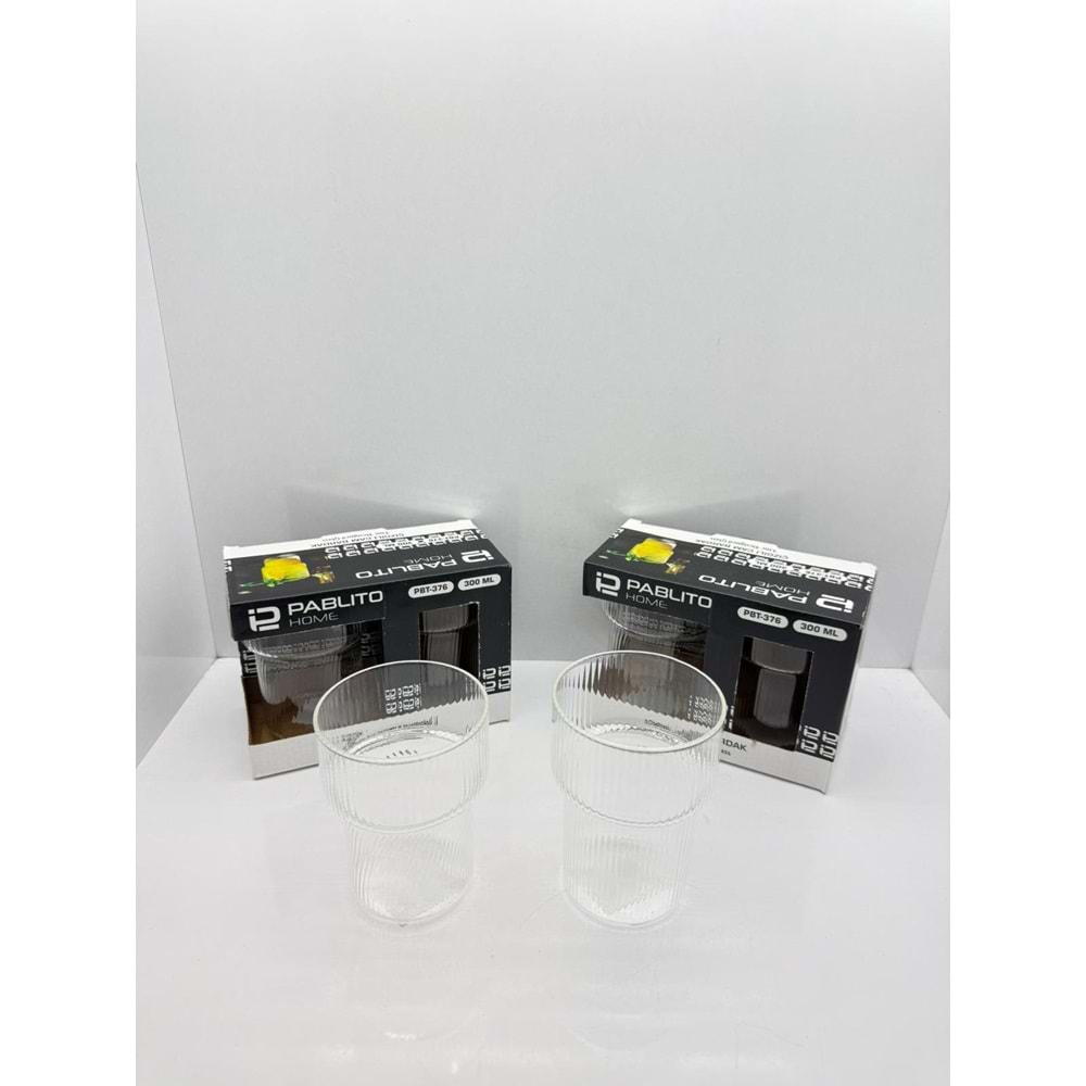 PBT-376 ÇİZGİLİ CAM BARDAK 2'Lİ 300 ML